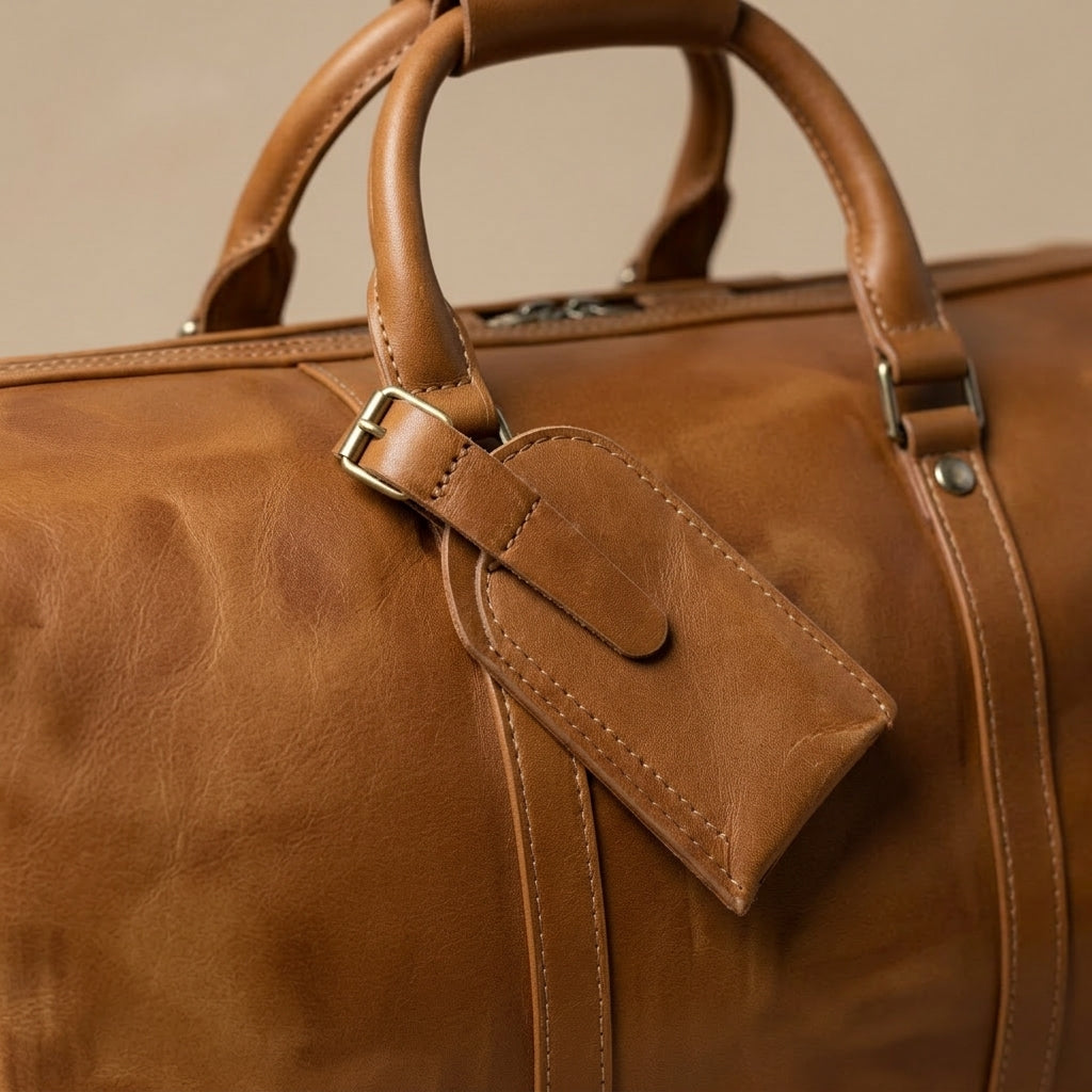 Sac Weekender VALMONT Cuir Pleine Fleur Marron, compartiment intérieur
