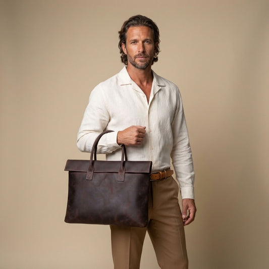 Sac à main homme en cuir Cognac – L'Épuré