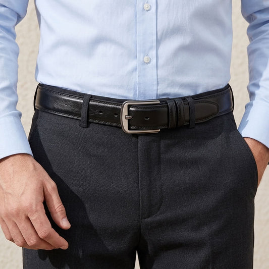 Ceinture en cuir de vachette noir "L'Officier" VALMONT