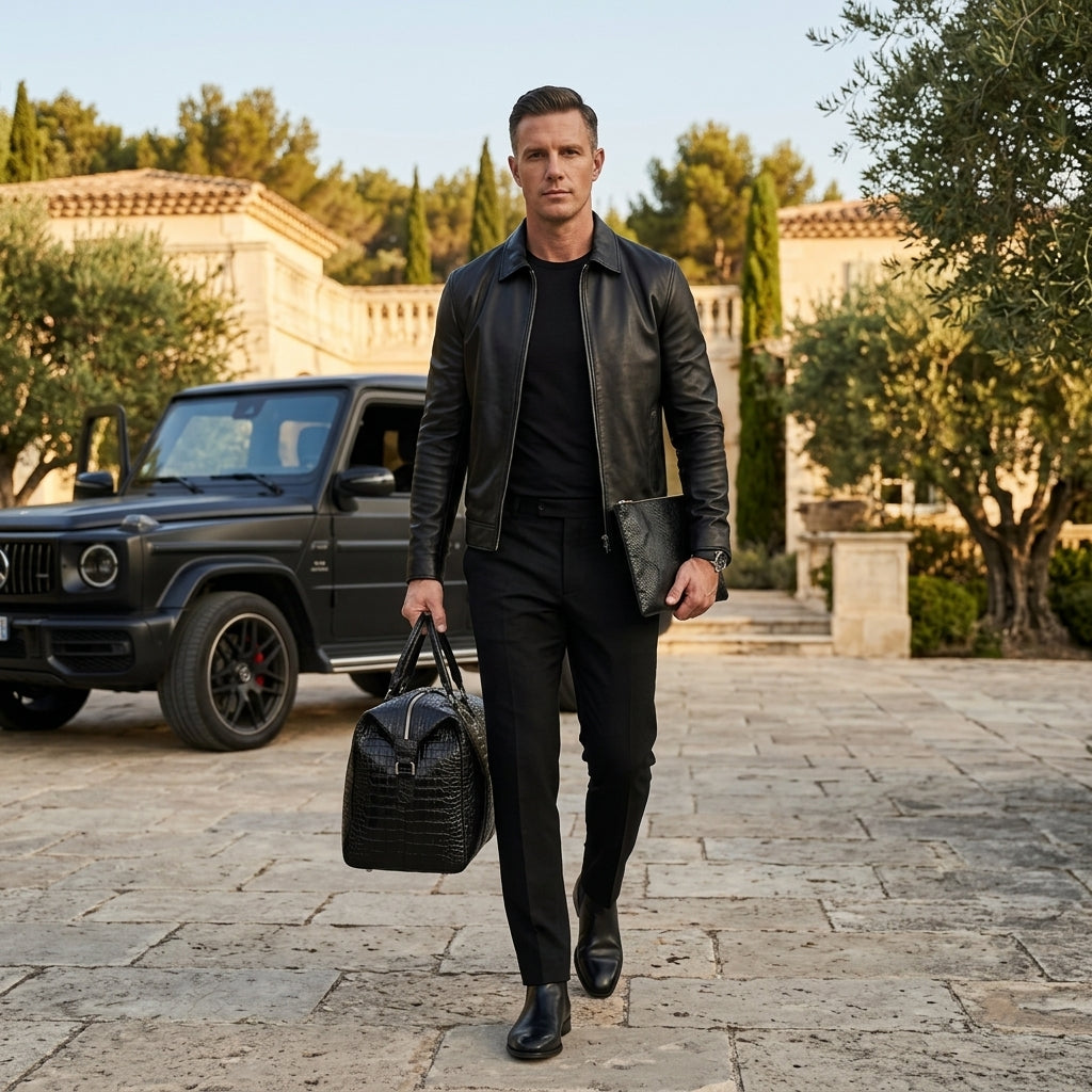 Collection Onyx — cuir embossé croco noir