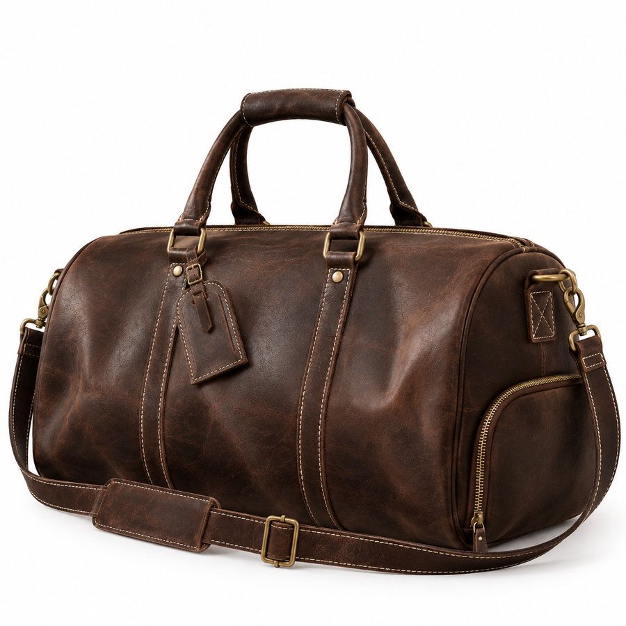 Sac Weekender VALMONT Cuir Pleine Fleur Café, vue principale