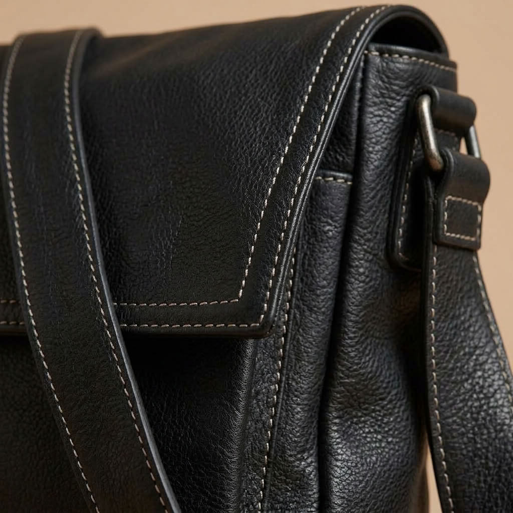 Sacoche Bandoulière Homme en Cuir de Vachette Noir "Le Correspondant" VALMONT