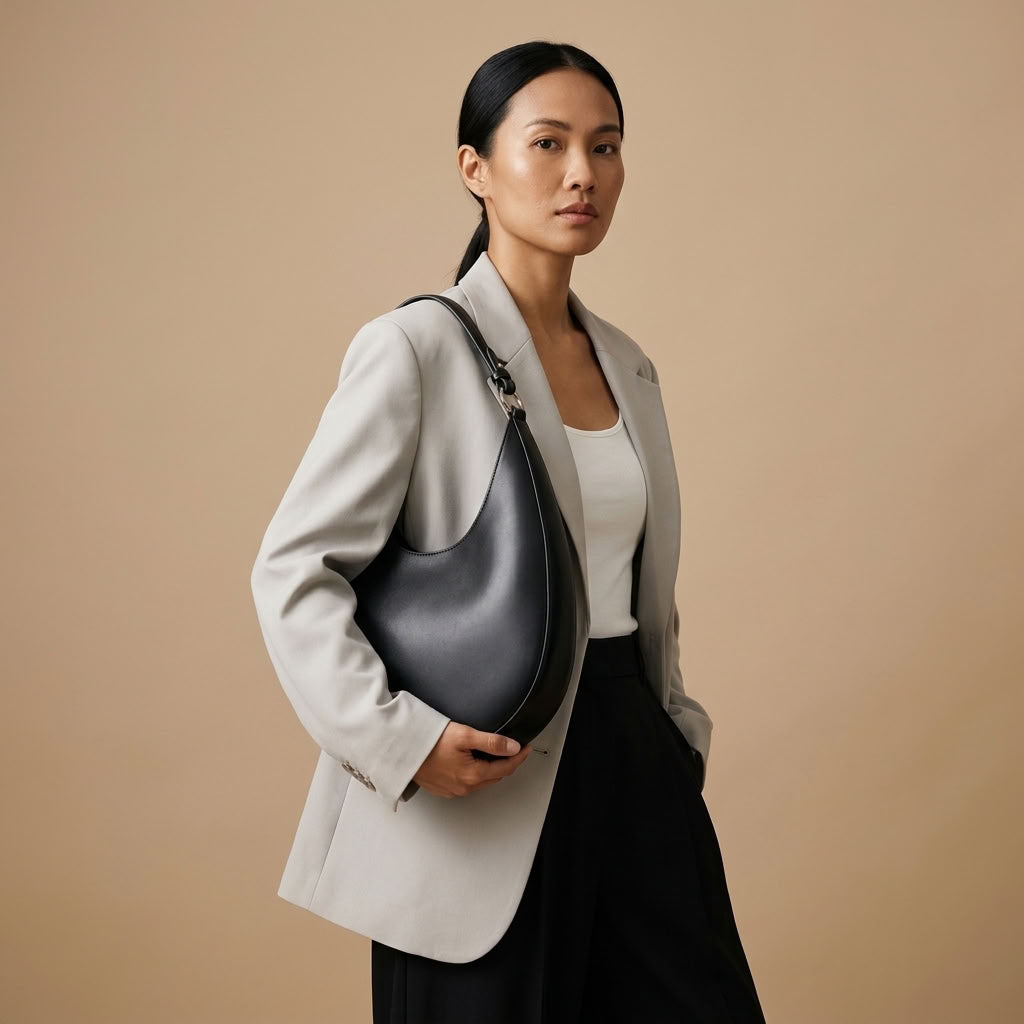 Sac hobo demi-lune femme en cuir de vachette "Selma" VALMONT