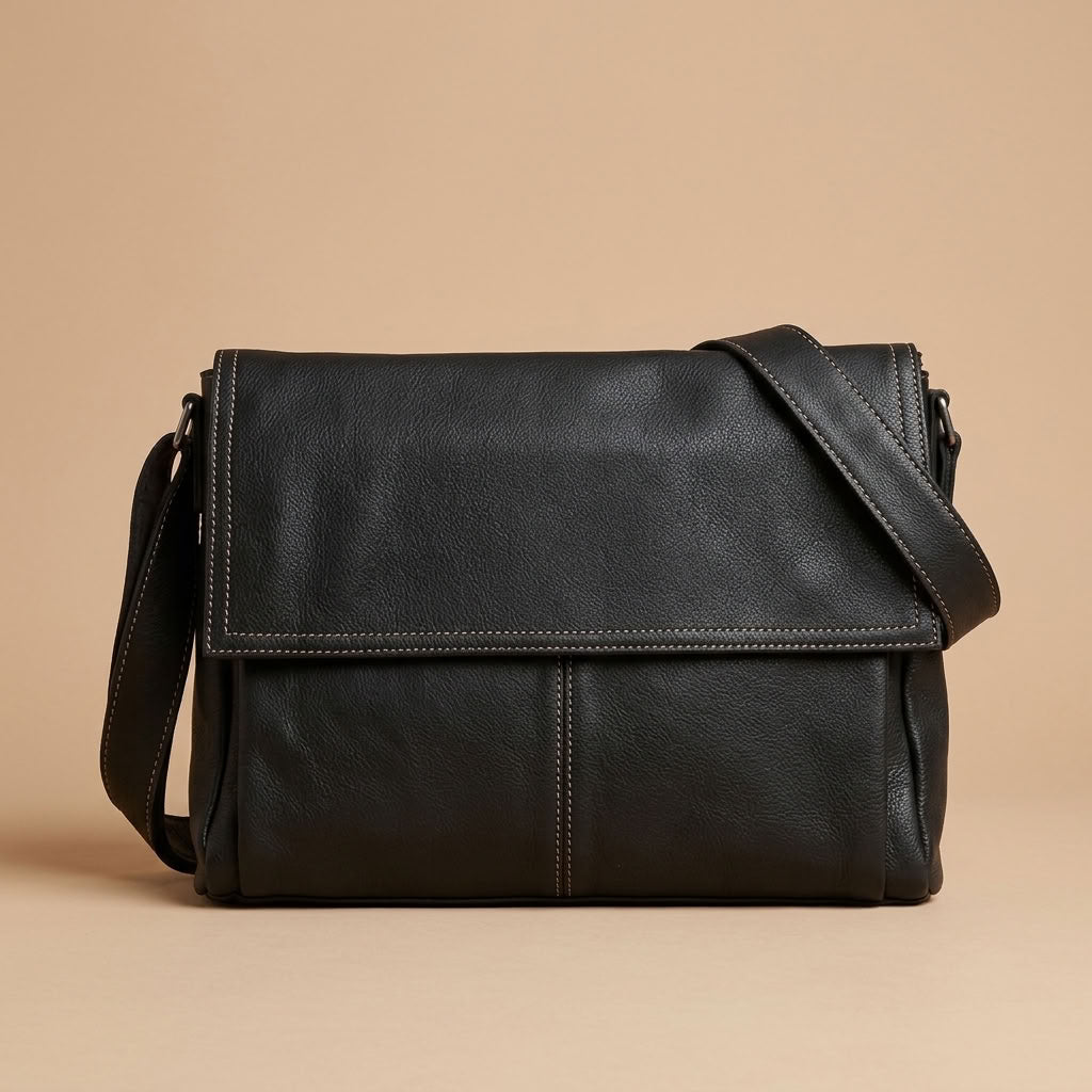 Sacoche Bandoulière Homme en Cuir de Vachette Noir "Le Correspondant" VALMONT