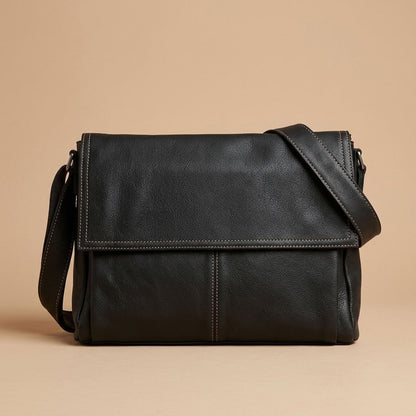 Sacoche Bandoulière Homme en Cuir de Vachette Noir "Le Correspondant" VALMONT