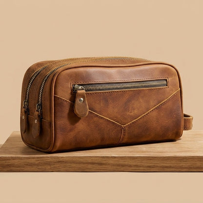 Trousse de toilette cuir homme VALMONT | Crazy Horse marron vintage