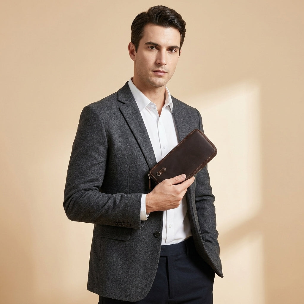 Portefeuille cuir homme VALMONT | Portefeuille long zippé vintage