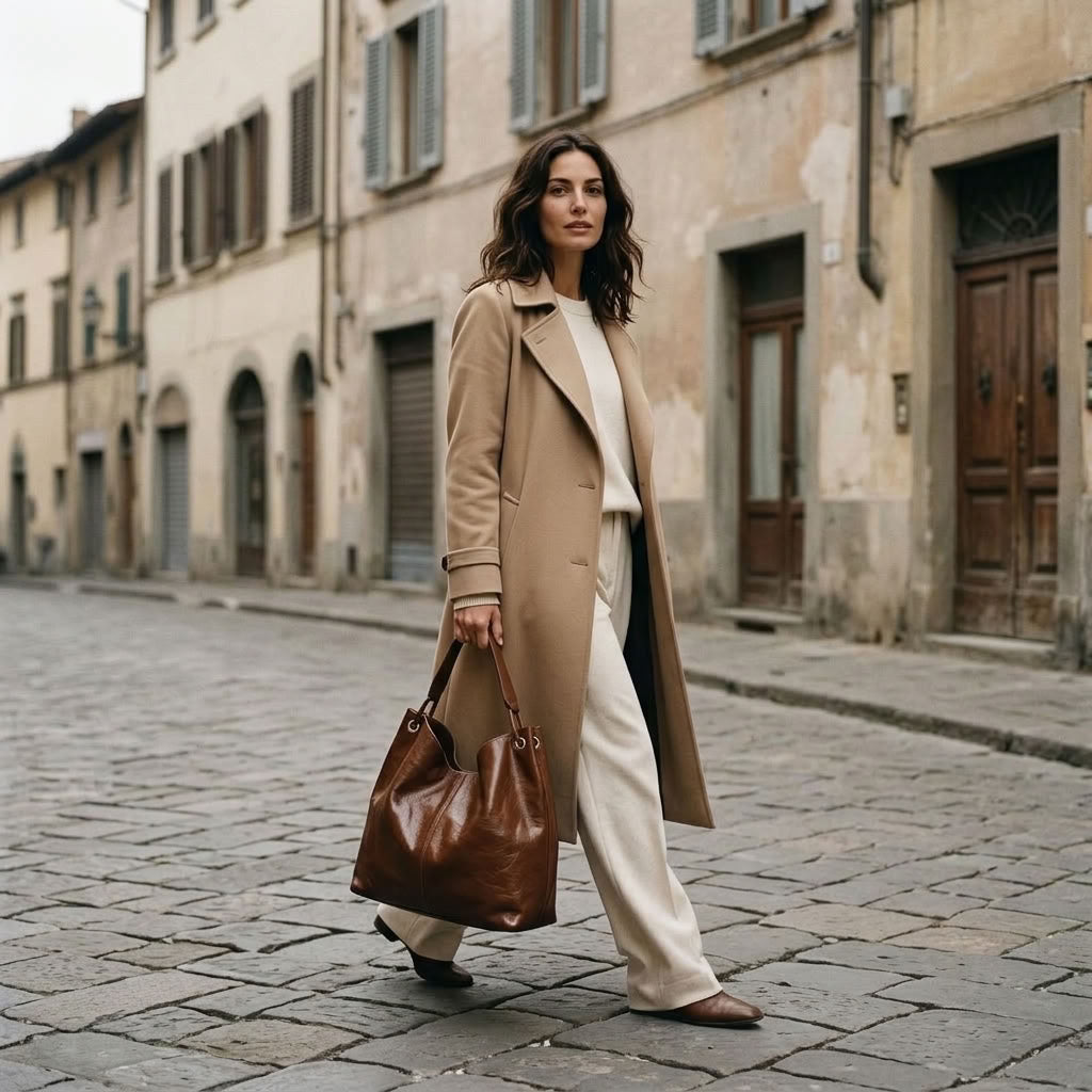 Sac hobo femme en cuir de vachette grand format marron "Héloïse" VALMONT