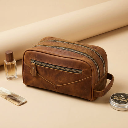 Trousse de toilette cuir homme VALMONT | Crazy Horse marron vintage