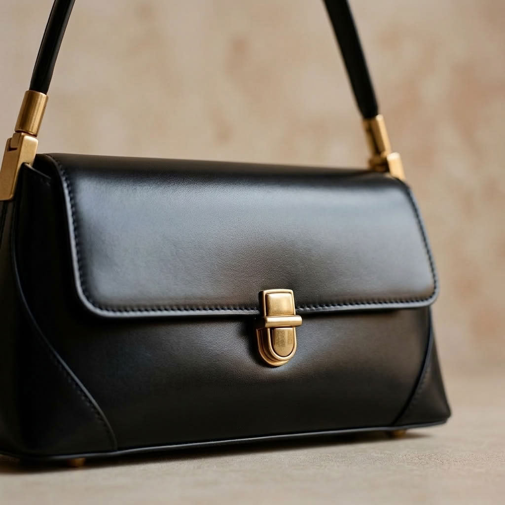 Petit sac épaule rétro femme en cuir de vachette noir "Iris" VALMONT