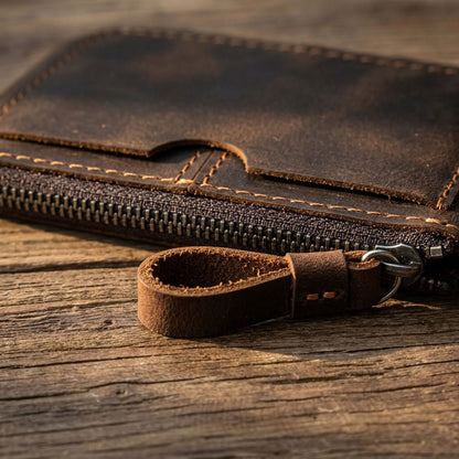 Mini Portefeuille Cuir Crazy Horse Zippé | VALMONT VALMONT