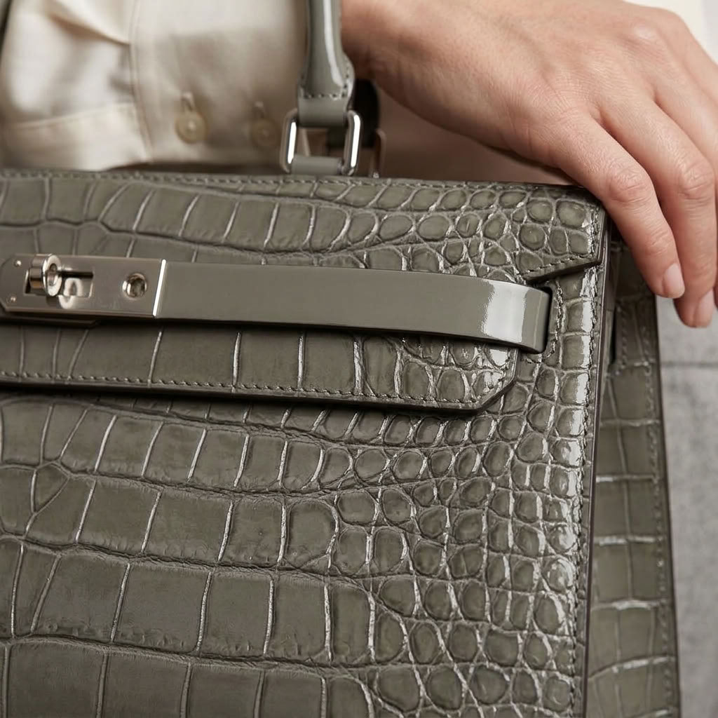 Sac à main femme cuir façon croco gris "Livia" VALMONT