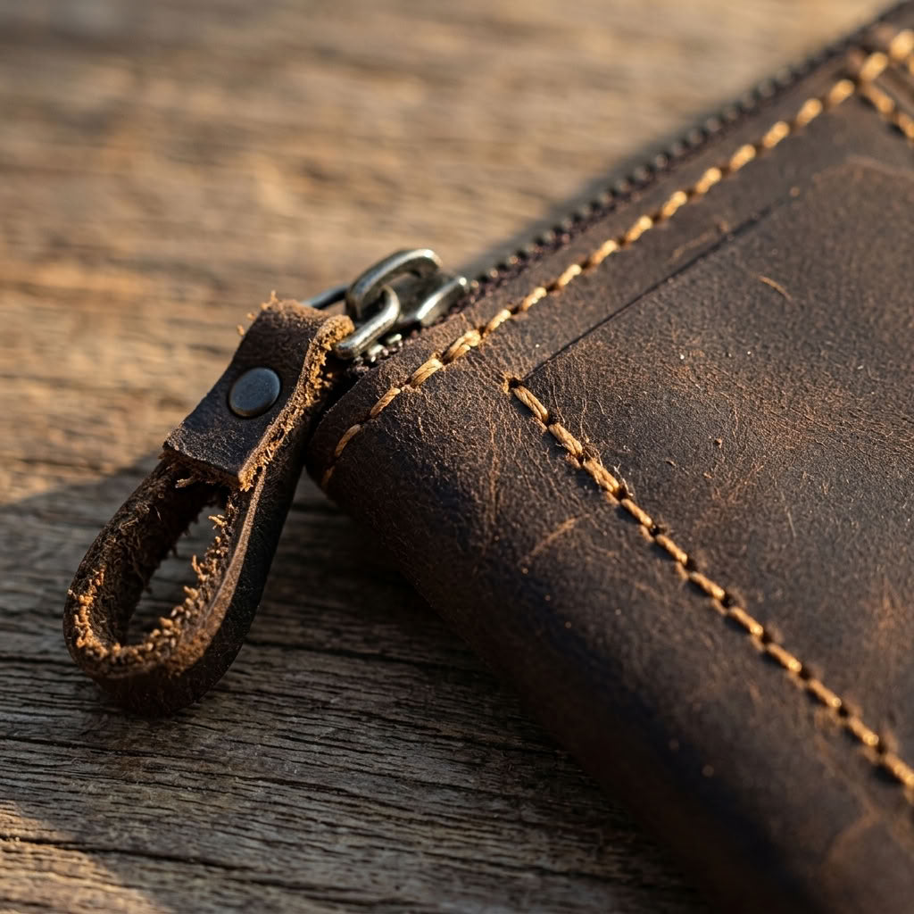 Mini Portefeuille Cuir Crazy Horse Zippé | VALMONT VALMONT