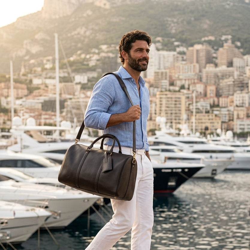 Sac Weekender VALMONT Cuir Pleine Fleur Noir, vue détourée