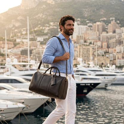 Sac Weekender VALMONT Cuir Pleine Fleur Noir, vue détourée
