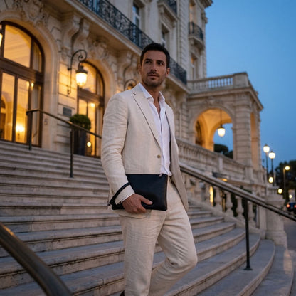 Pochette Homme en Cuir de Vachette Noir avec Dragonne "L'Émissaire" VALMONT
