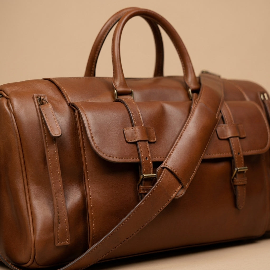 Sac Weekender VALMONT Cuir Crazy Horse Marron, compartiment intérieur