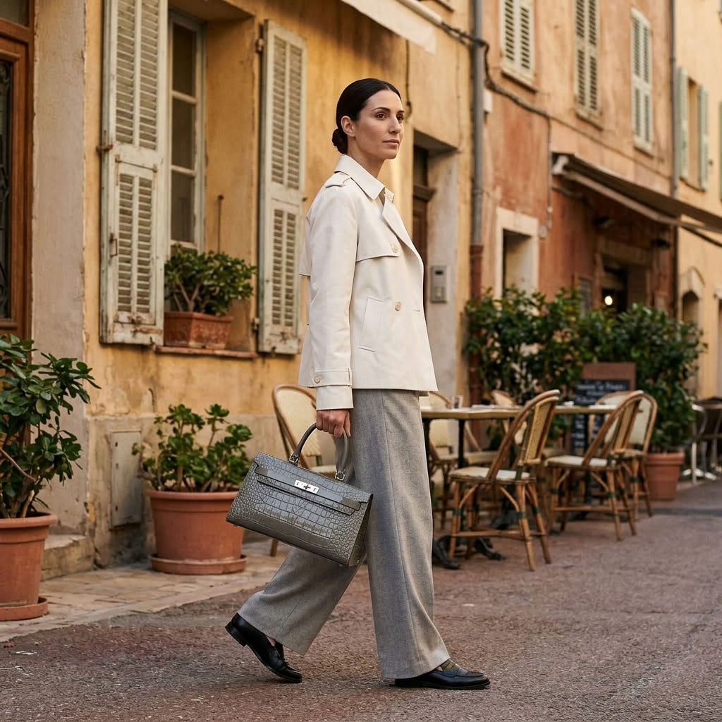 Sac à main femme cuir façon croco gris "Livia" VALMONT