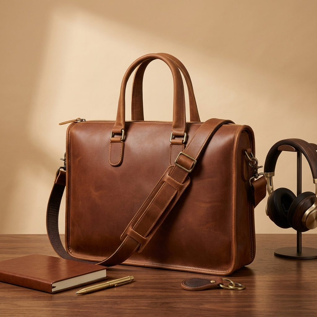 Porte-Documents en Cuir Pleine Fleur Cognac | VALMONT