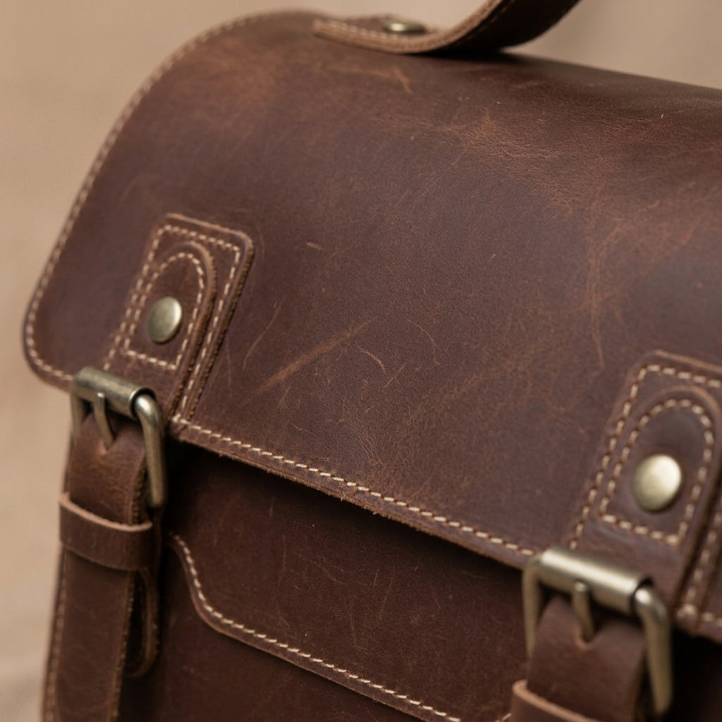 Sac Messager Rétro Cuir Crazy Horse VALMONT, compartiment intérieur