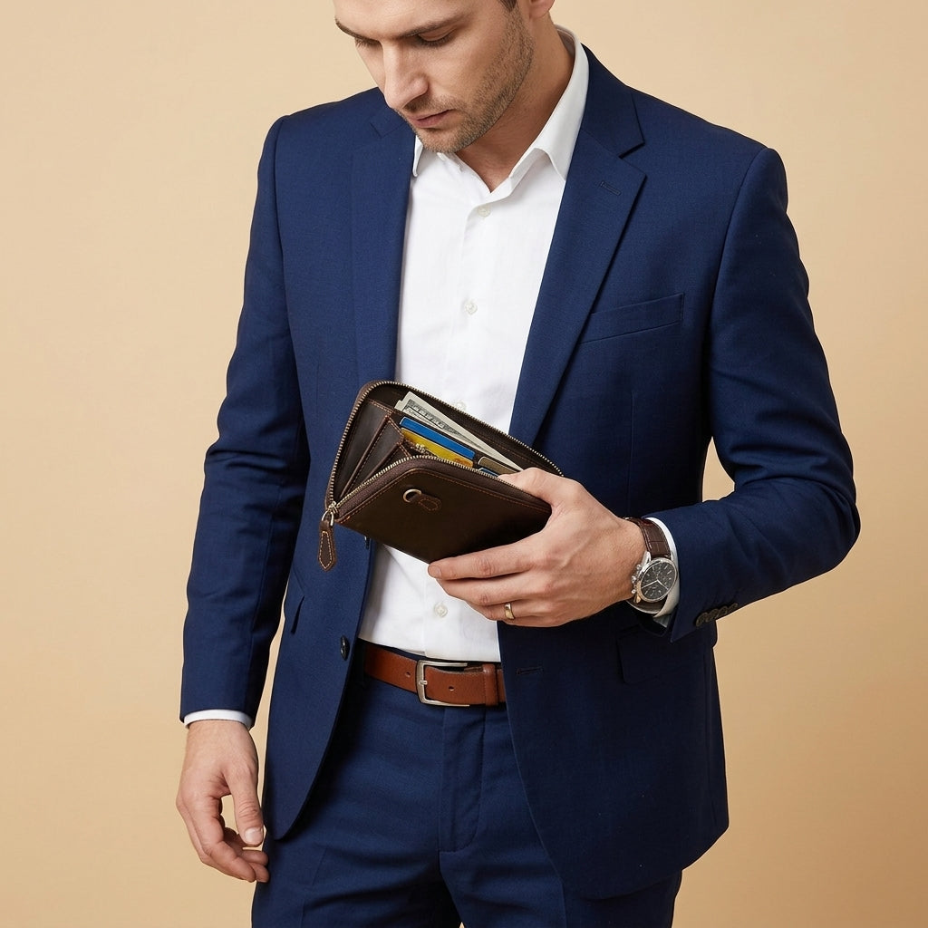 Portefeuille cuir homme VALMONT | Portefeuille long zippé vintage