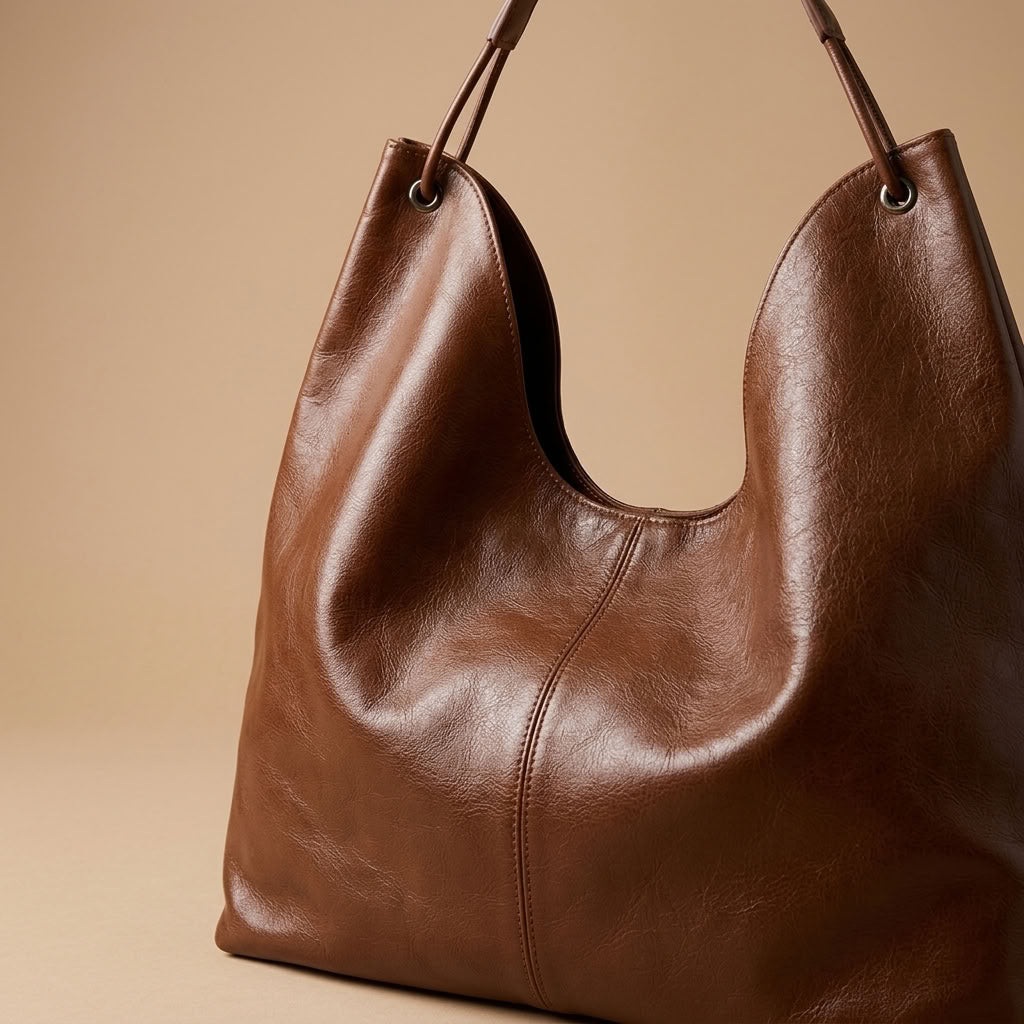 Sac hobo femme en cuir de vachette grand format marron "Héloïse" VALMONT