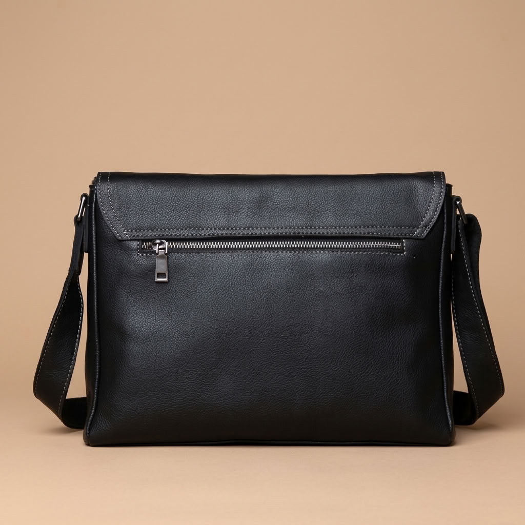 Sacoche Bandoulière Homme en Cuir de Vachette Noir "Le Correspondant" VALMONT