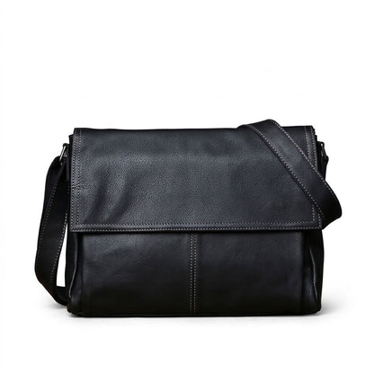 Sacoche Bandoulière Homme en Cuir de Vachette Noir "Le Correspondant" VALMONT
