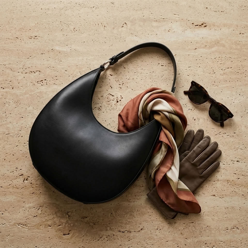 Sac hobo demi-lune femme en cuir de vachette "Selma" VALMONT
