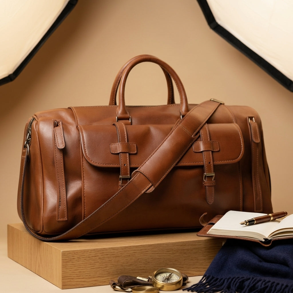 Sac Weekender VALMONT Cuir Crazy Horse Marron, poignées renforcées