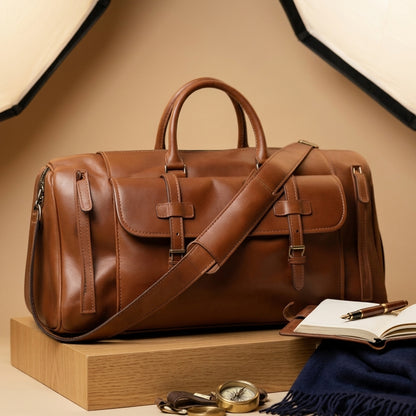 Sac Weekender VALMONT Cuir Crazy Horse Marron, poignées renforcées