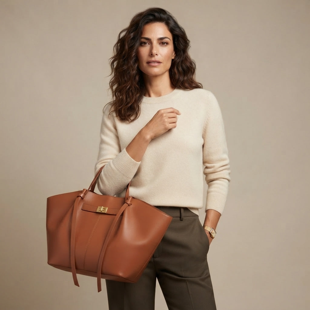Sac Cabas Ailé VALMONT marron porté en situation