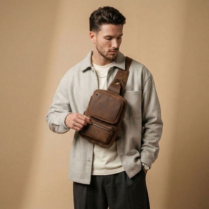 Sac Banane Homme en Cuir Véritable Marron "Matteo" | VALMONT VALMONT