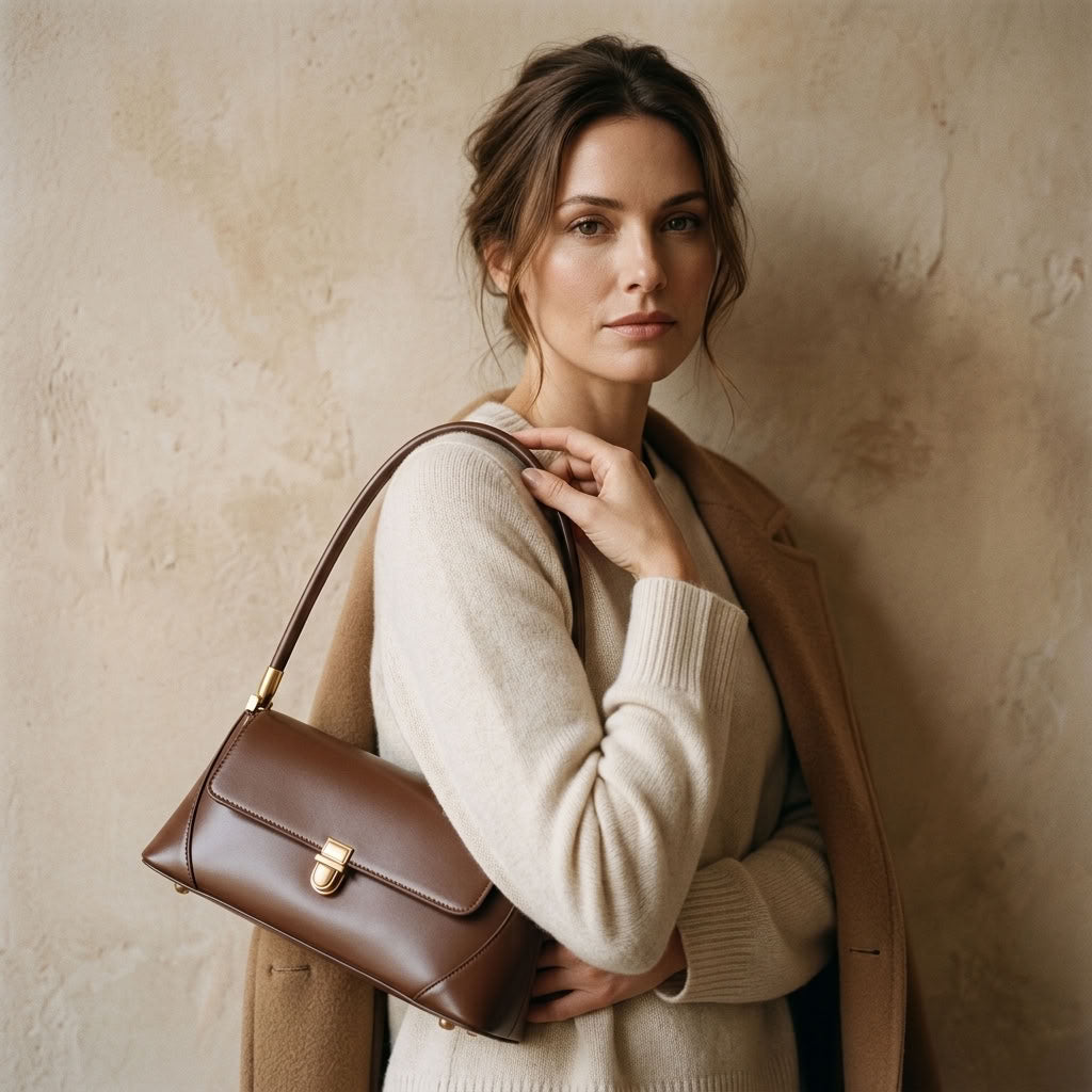 Petit sac épaule rétro femme en cuir de vachette "Iris" VALMONT