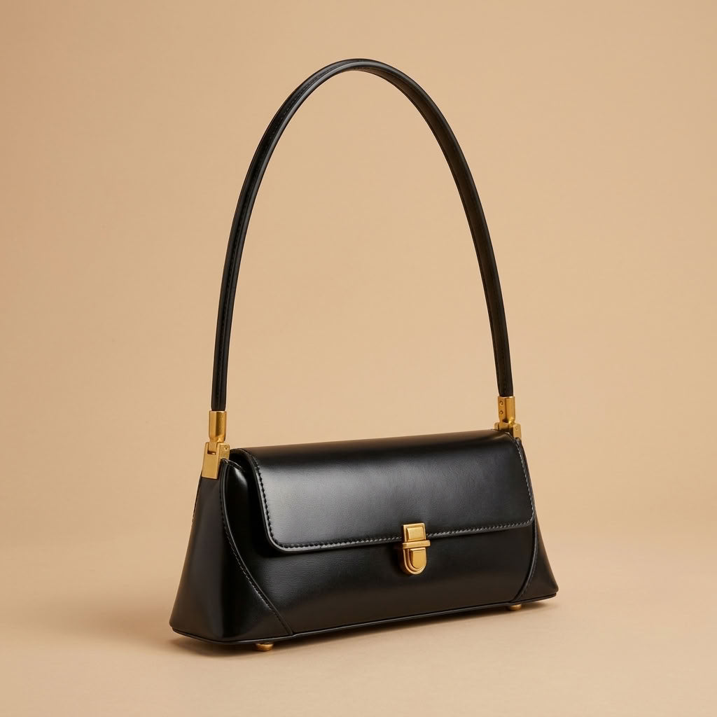Petit sac épaule rétro femme en cuir de vachette noir "Iris" VALMONT