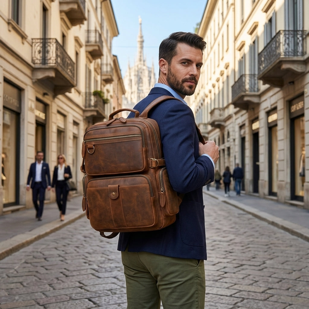 Sac à Dos Grand Voyageur VALMONT, vue de profil lifestyle