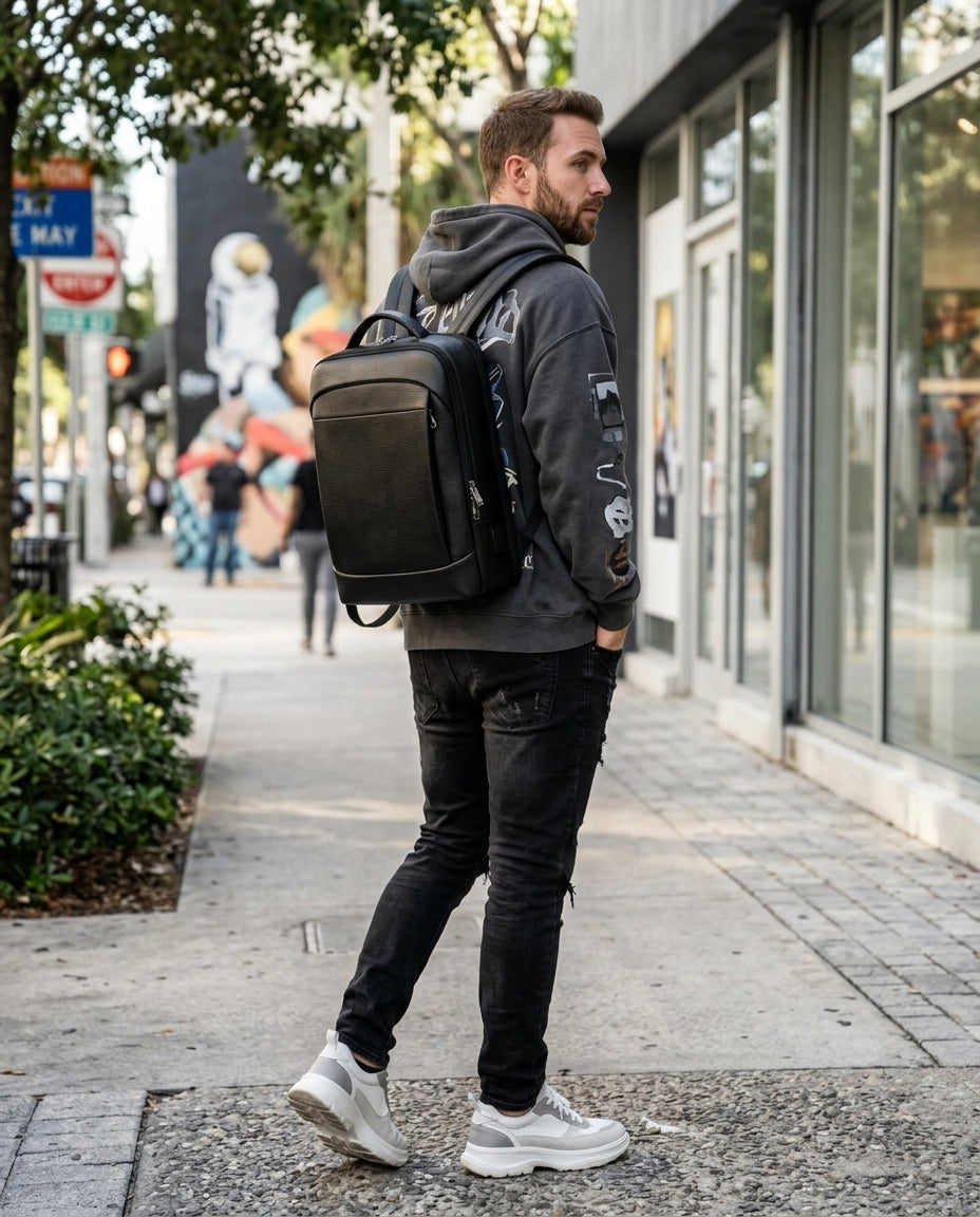 Sac à Dos Urbain Cuir Noir | VALMONT