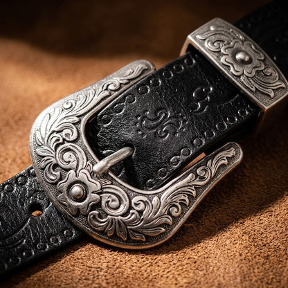 Ceinture en cuir gravé noir "Le Cavalier" VALMONT