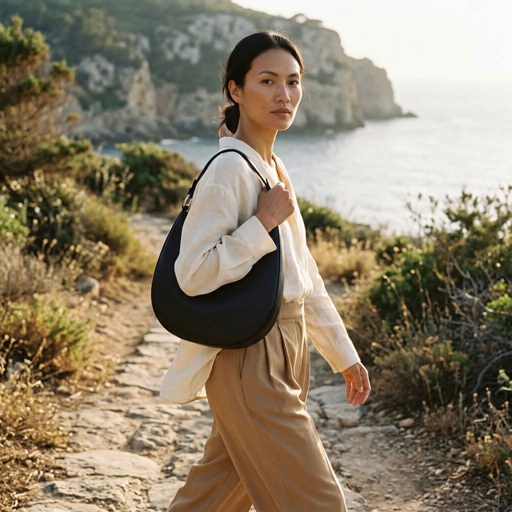 Sac hobo demi-lune femme en cuir de vachette "Selma" VALMONT