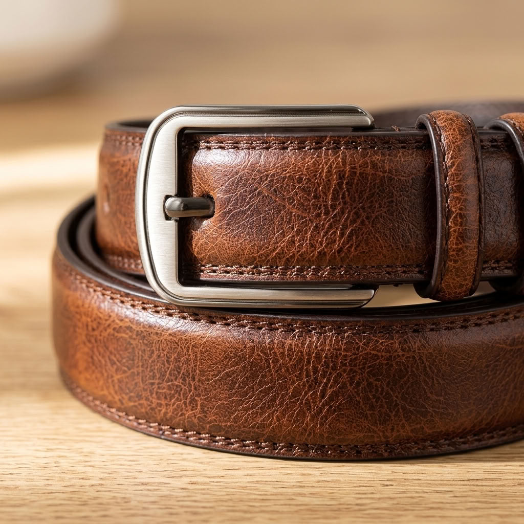 Ceinture en cuir de vachette marron "L'Officier" VALMONT