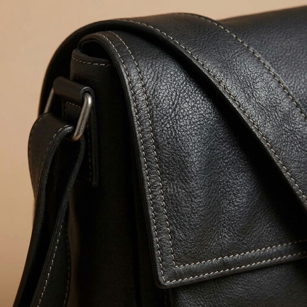 Sacoche Bandoulière Homme en Cuir de Vachette Noir "Le Correspondant" VALMONT