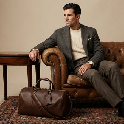 Sac Weekender VALMONT | Cuir Pleine Fleur Café
