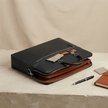 Porte-documents cuir homme VALMONT | Sac ordinateur élégant noir