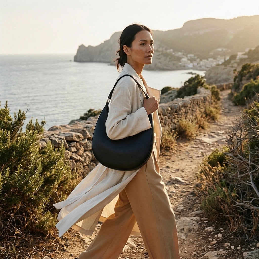 Sac hobo demi-lune femme en cuir de vachette "Selma" VALMONT