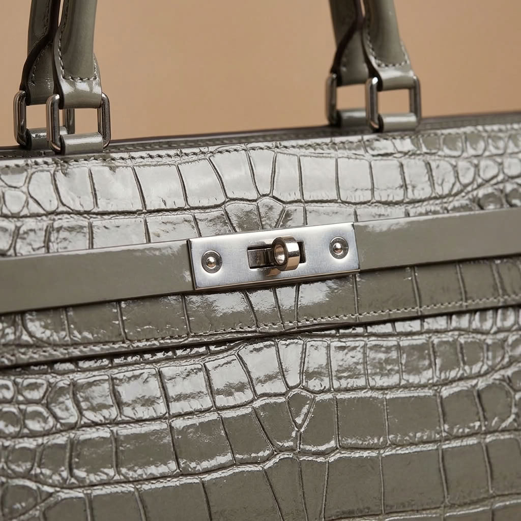 Sac à main femme cuir façon croco gris "Livia" VALMONT