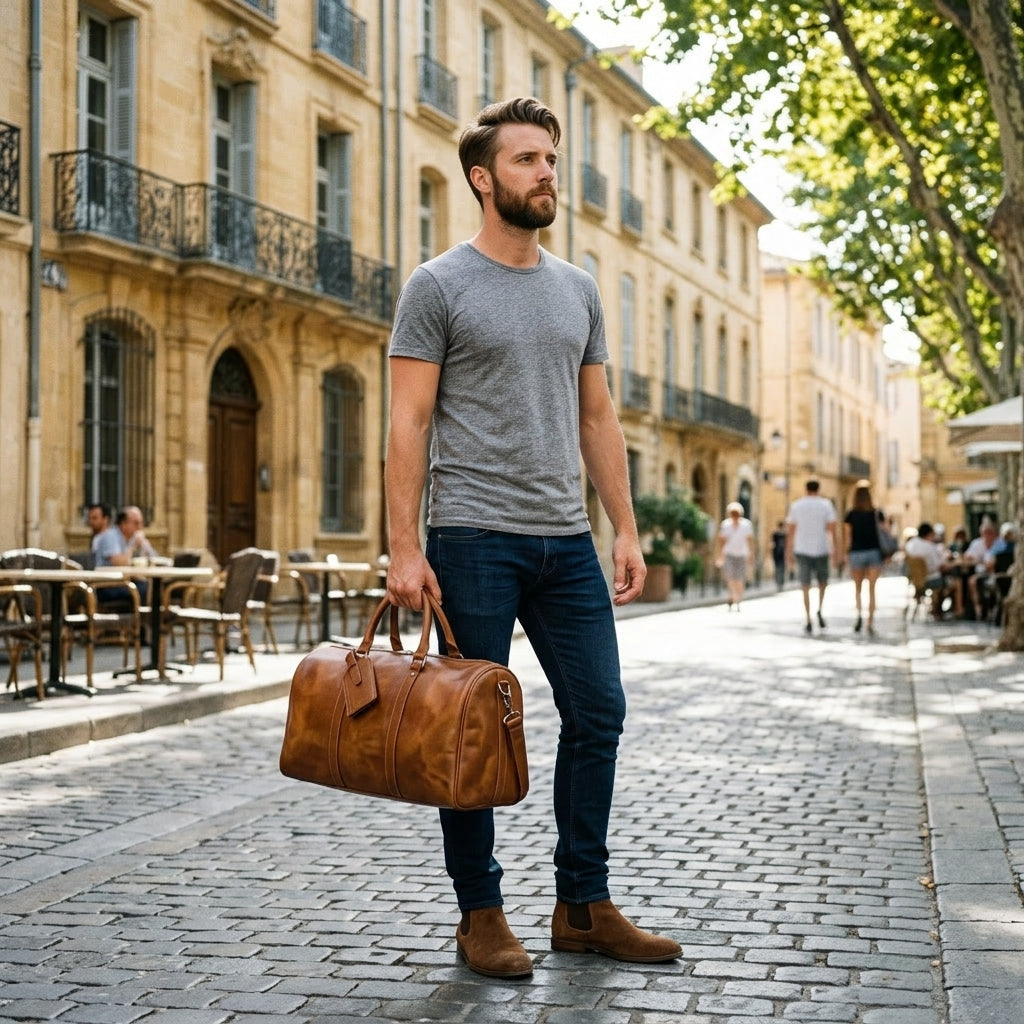 Sac Weekender VALMONT | Cuir Pleine Fleur Marron