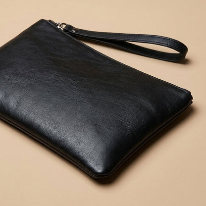 Pochette Homme en Cuir de Vachette Noir avec Dragonne "L'Émissaire" VALMONT