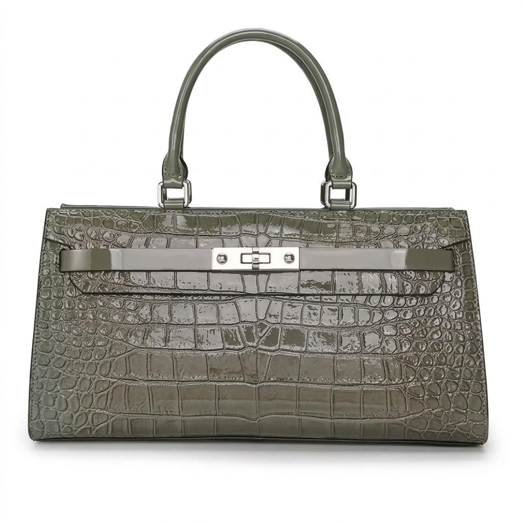 Sac à main femme cuir façon croco gris "Livia" VALMONT