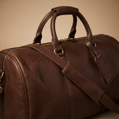 Sac Weekender VALMONT Cuir Pleine Fleur Café, vue de profil