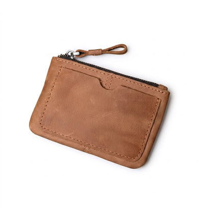 Mini Portefeuille Cuir Crazy Horse Zippé Marron | VALMONT VALMONT